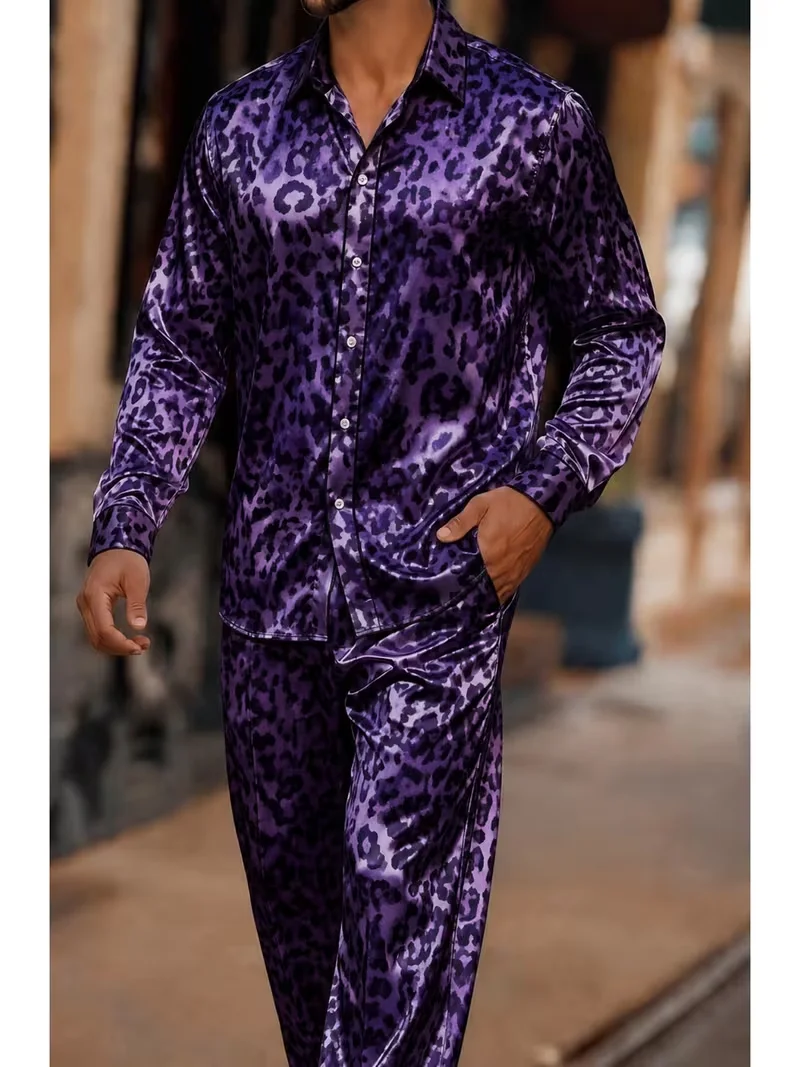 New Men's New Chinese Wave Gradient Set with Collar, Long Sleeve Shirt, Long Pants, Two Piece Set for Party Men's Wear view 5