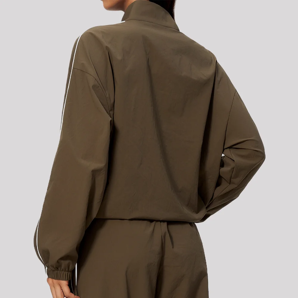 Sports Jacket Women's Contrasting Color Stand Up Collar Zipper Sports Long Sleeved Top Quick Drying Breathable Fitness Jacket