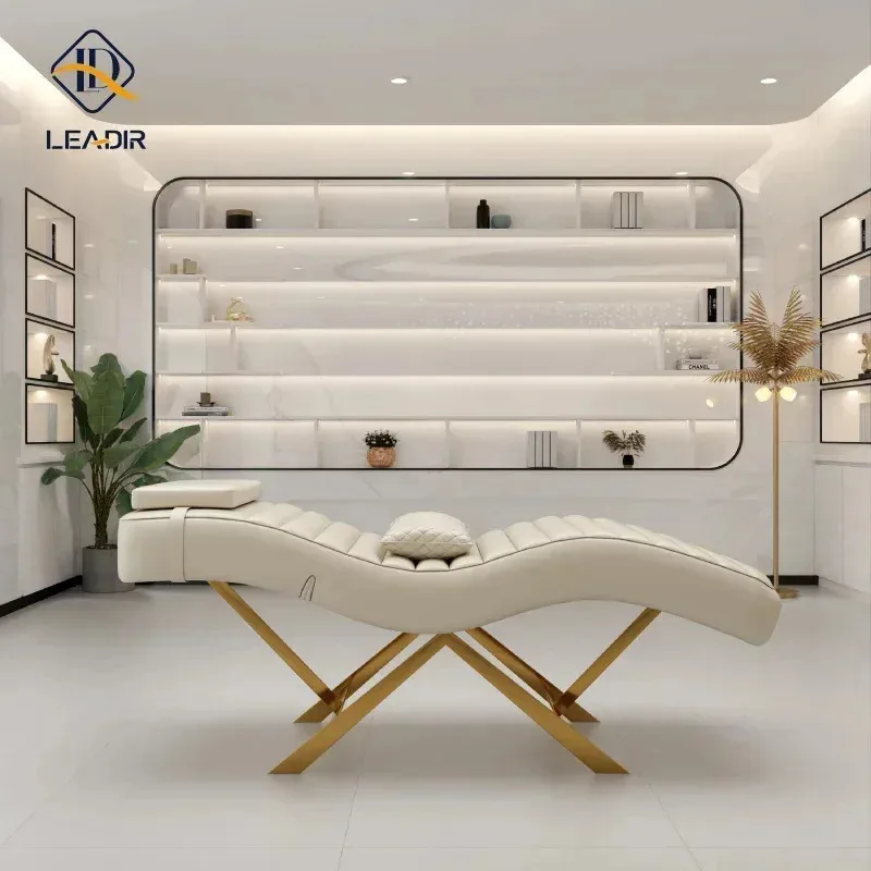 Modern Gold Base Massage Table Set for Beauty Salon Eyelash Extension Complete Furniture Kit with Storage Drawers