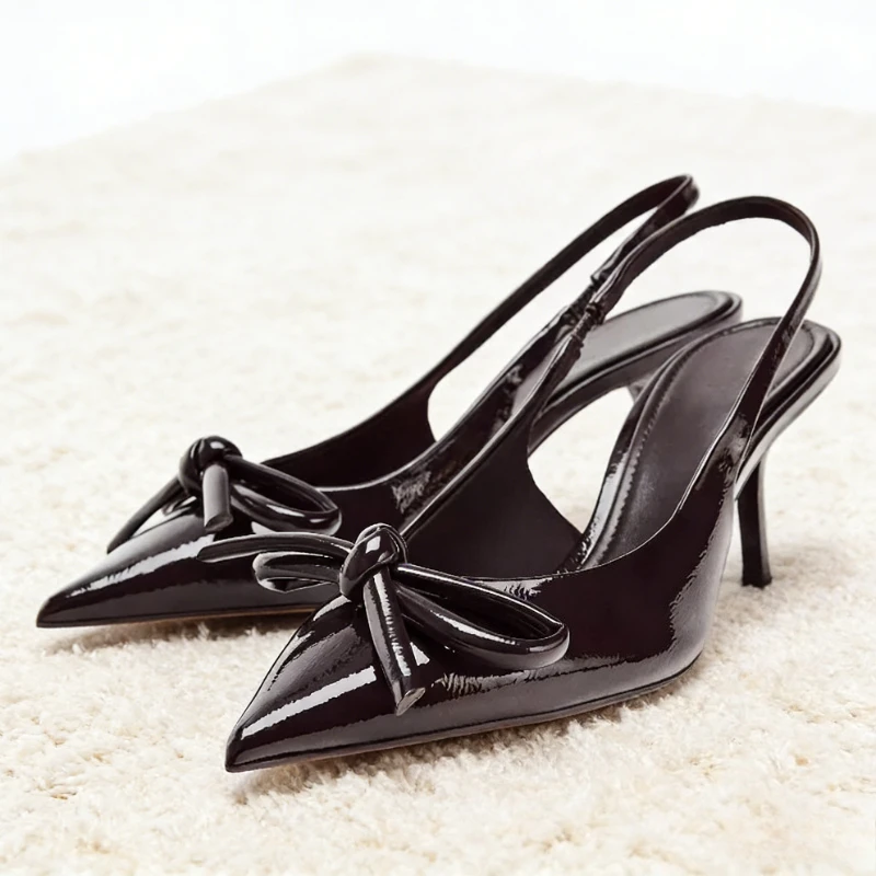 

Brand Designer Heeled Sandals Women Luxury Patent Leather Bowknot Sexy Pointed Toe Heels Elegant Wedding Party Shoes for Ladies