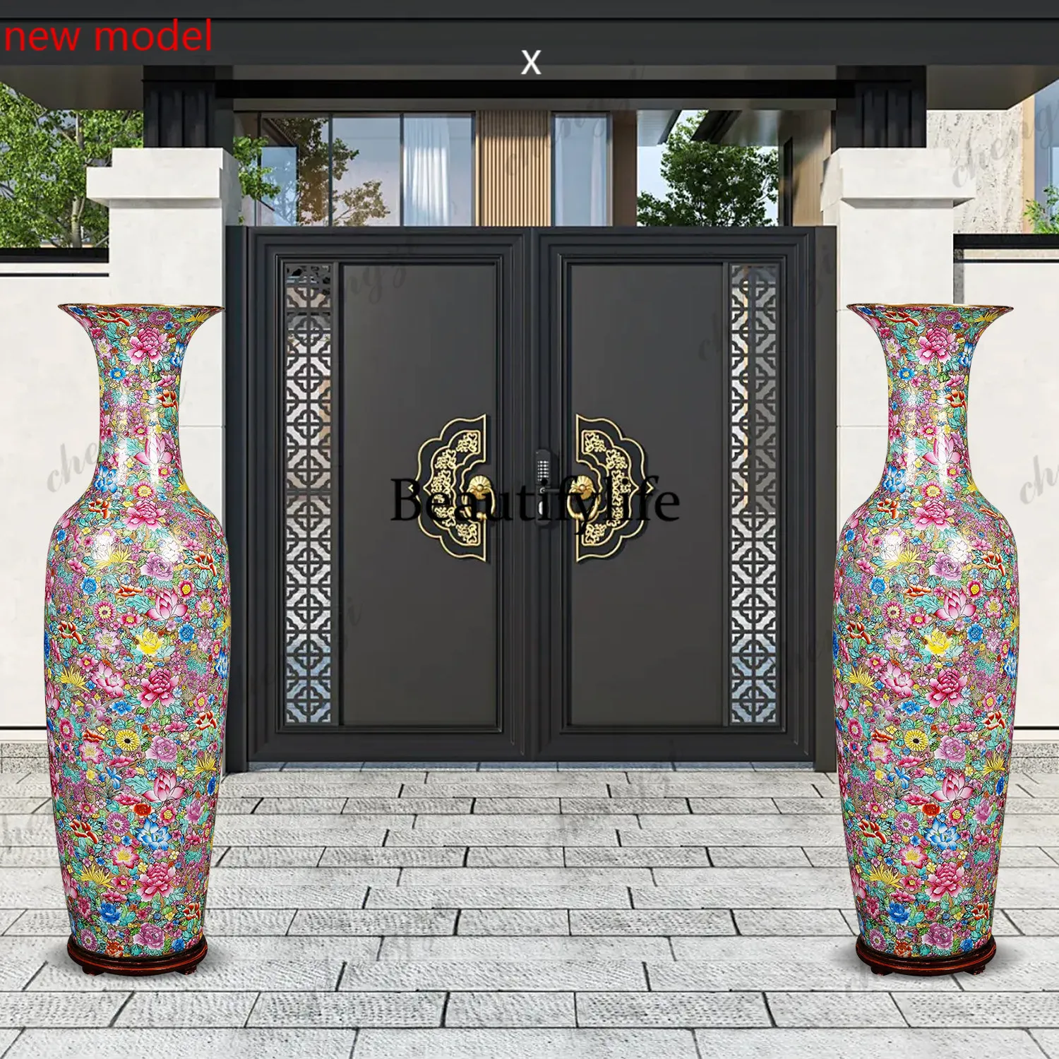 DD182High-end hand-painted ceramic vase, living room villa hotel floor ornament