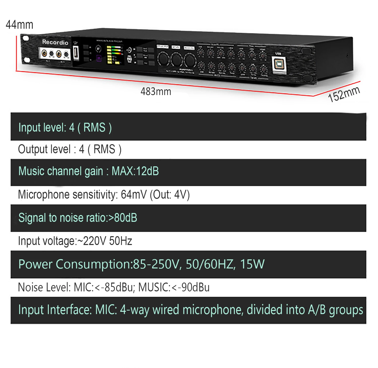GAX-K500 KTV Pre-effector Audio Processor Sound System digital effect Processor For Wedding Karaoke Singing
