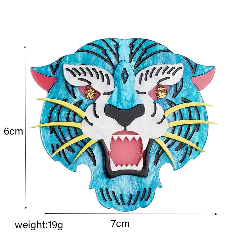MEYRROYU Cartoon Blue Fierce Tiger Brooches Women\'s Stylish Acrylic Material Animal Badge Gifts Pins Accessories Jewelry Брошь