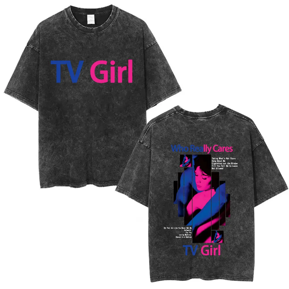 Washed Vintage TV Girl Who Really Cares Album Graphic T-shirt Men Women Fashion Oversized T Shirts Unisex Casual Cotton T-shirts