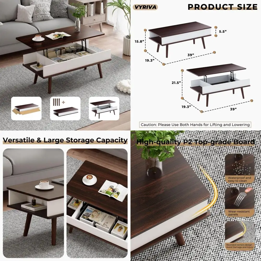 Quick-Rise Lift Top Coffee Table with Ample Hidden Storage and Easy Setup