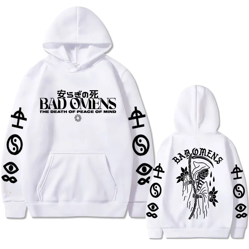 Men's Bad Omens Band Tour American Music Print Hoodie, The Death of Peace of Mind, Skeleton Graphic Hoodies, Masculino Rock Gothic Sweatshirts