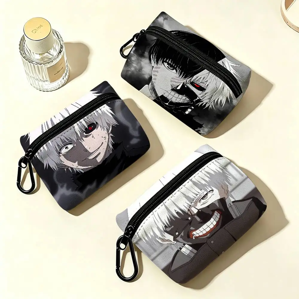 Anime Tokyo Ghoul Kaneki Ken Cute Cartoon Lightweight Oxford Fabric Coin Purse Carabiner Hook Design Mini Card Key Organizer Bag
