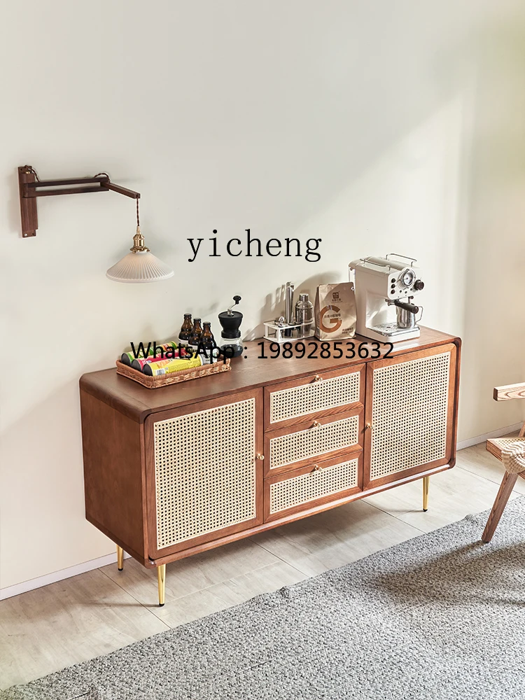 Solid Wood Rattan Sideboard Cabinet Living Room Locker Kitchen Furniture Storage Chest of Drawers