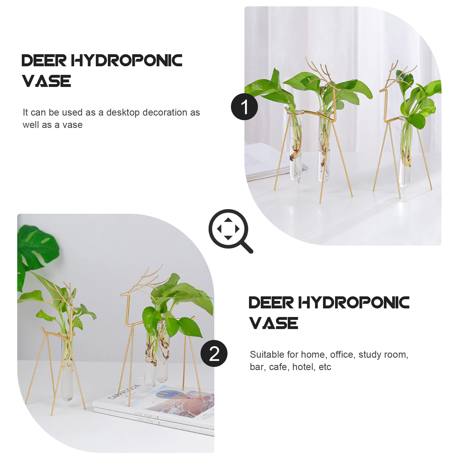 1Pcs Hydroponic Plant Vase Exquisite Desktop Decoration Hollow Fawn Shape Multipurpose Home Garden Office Adornment Golden