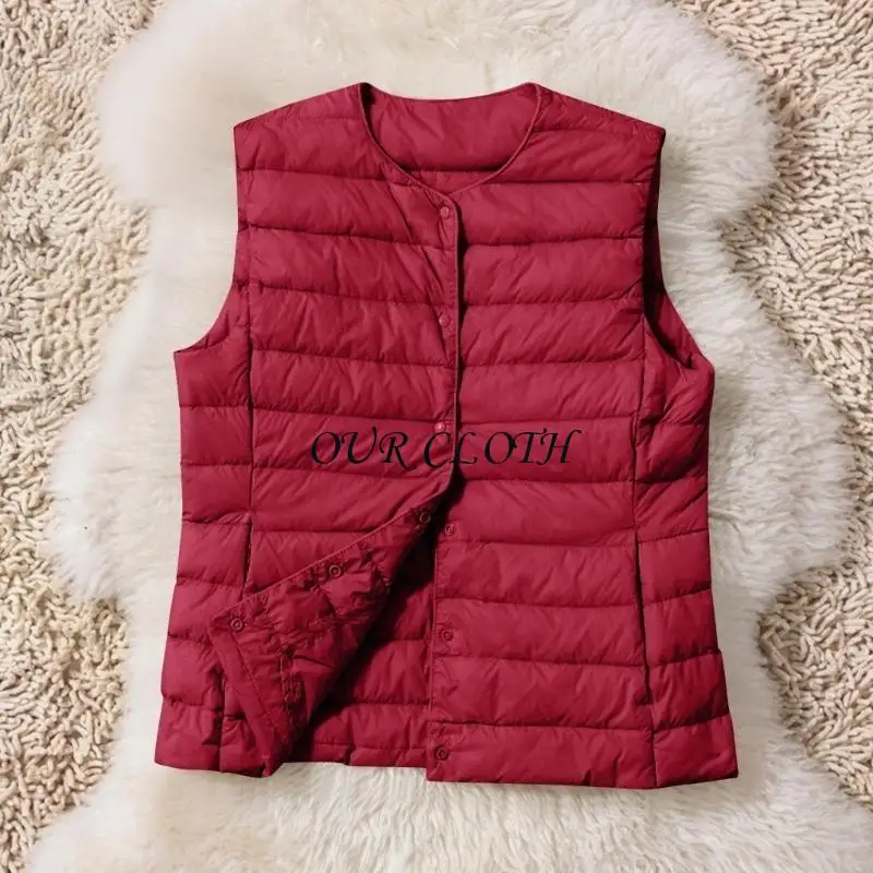 

Women's Down Vest Lightweight Collarless Outdoor Down Short Sleeveless Button Warm Quilted Y1AC