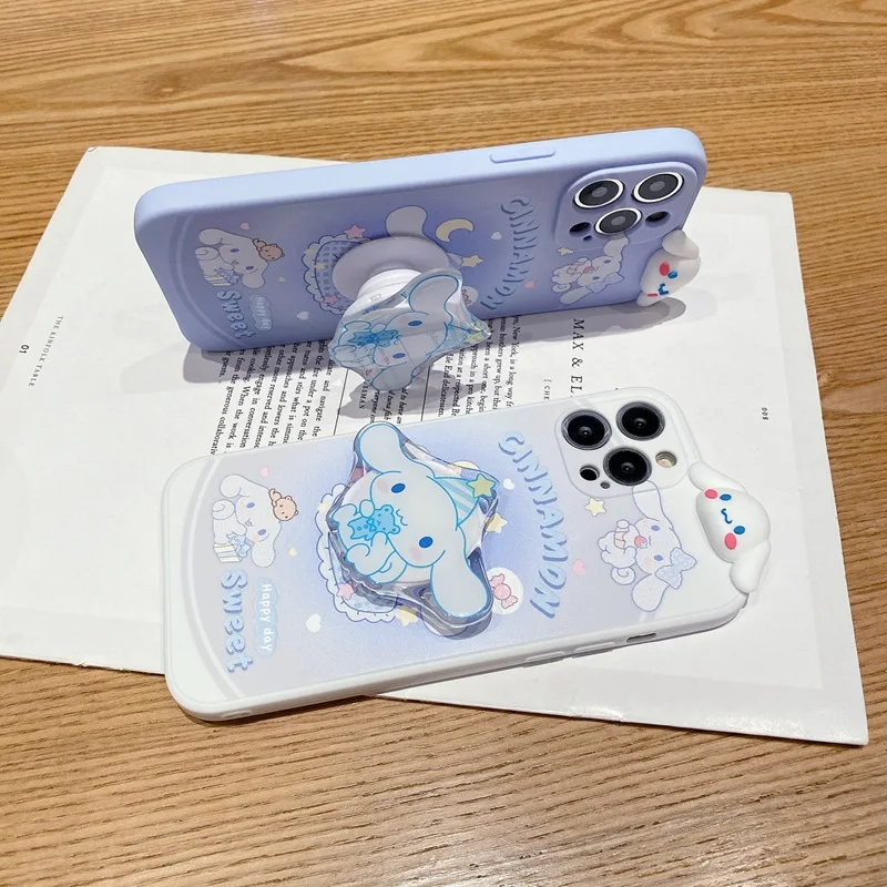 Sanrio Cinnamoroll Stand With Holder Phone Case IPhone 16 15 14 13 12 11 Pro Max Cartoon Phone Case Girl Bracelet Soft Support