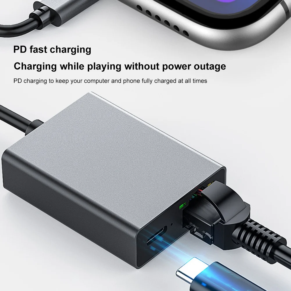 Superior 1000Mbps Type-C To RJ45 Internet Cable Network Card USB Type-C To Ethernet Adapter Support PD Charging For Mobile Phone