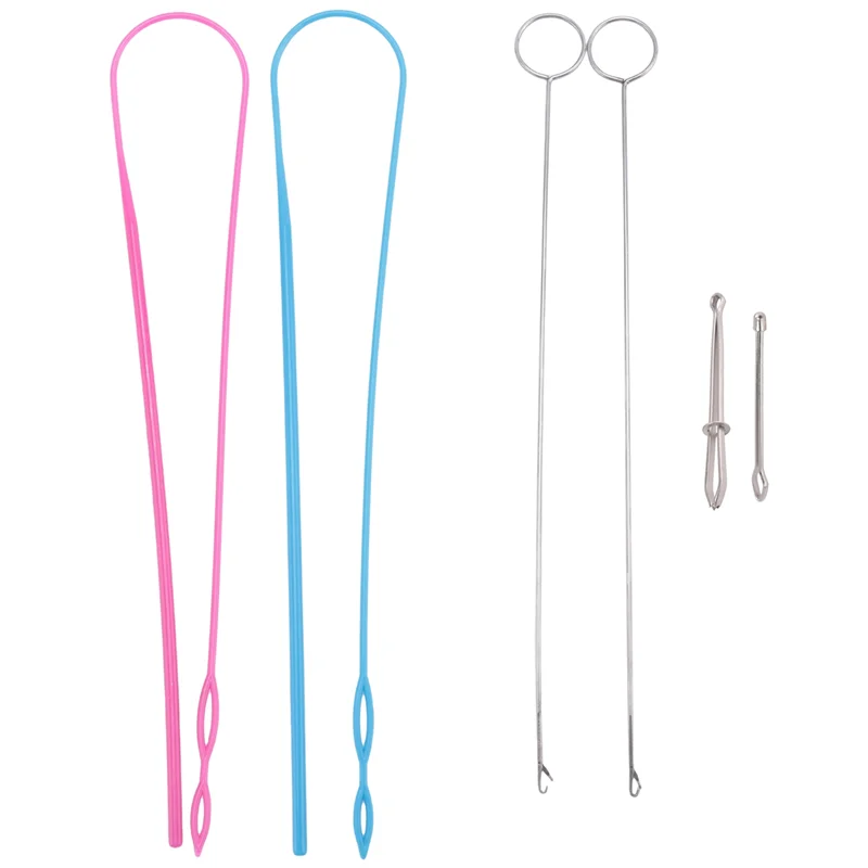 Aa63 kit de laço de costura de 6 peças, gancho giratório de laço flexível, pinça de metal, ferramenta de giro de laço longo com trava