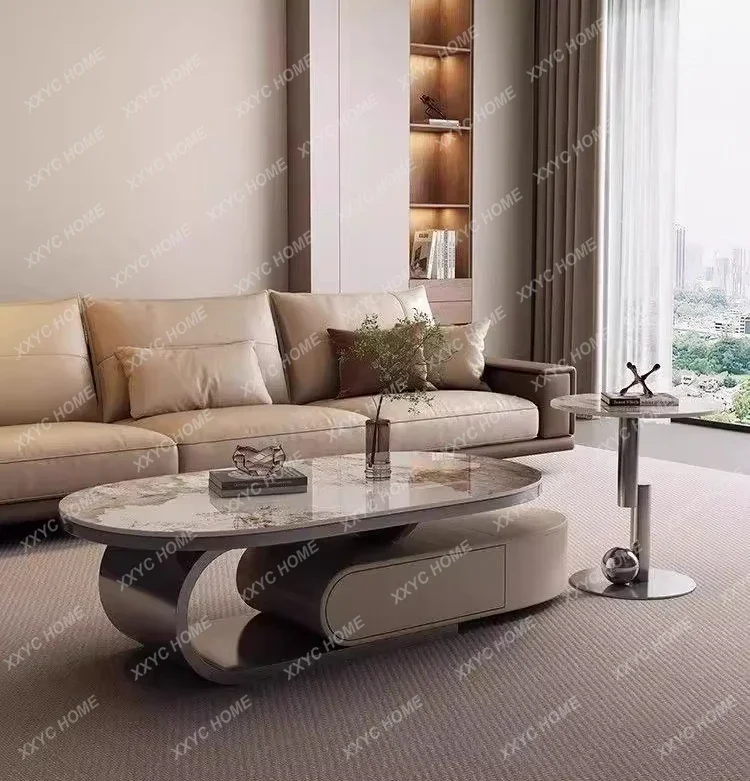 

A Coffee table modern minimalist oval rock slab tea table living room home