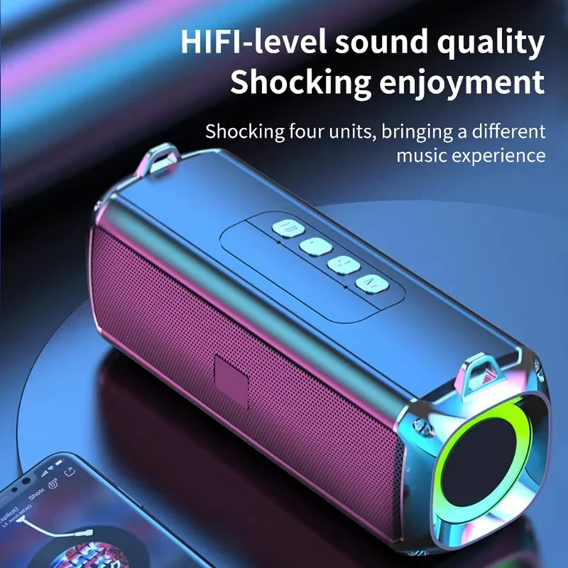 Hot Sale-RGB Speaker Portable Wireless Music Player & Soulder Straps LED Bluetooth 5.0 TF USB-C Aux