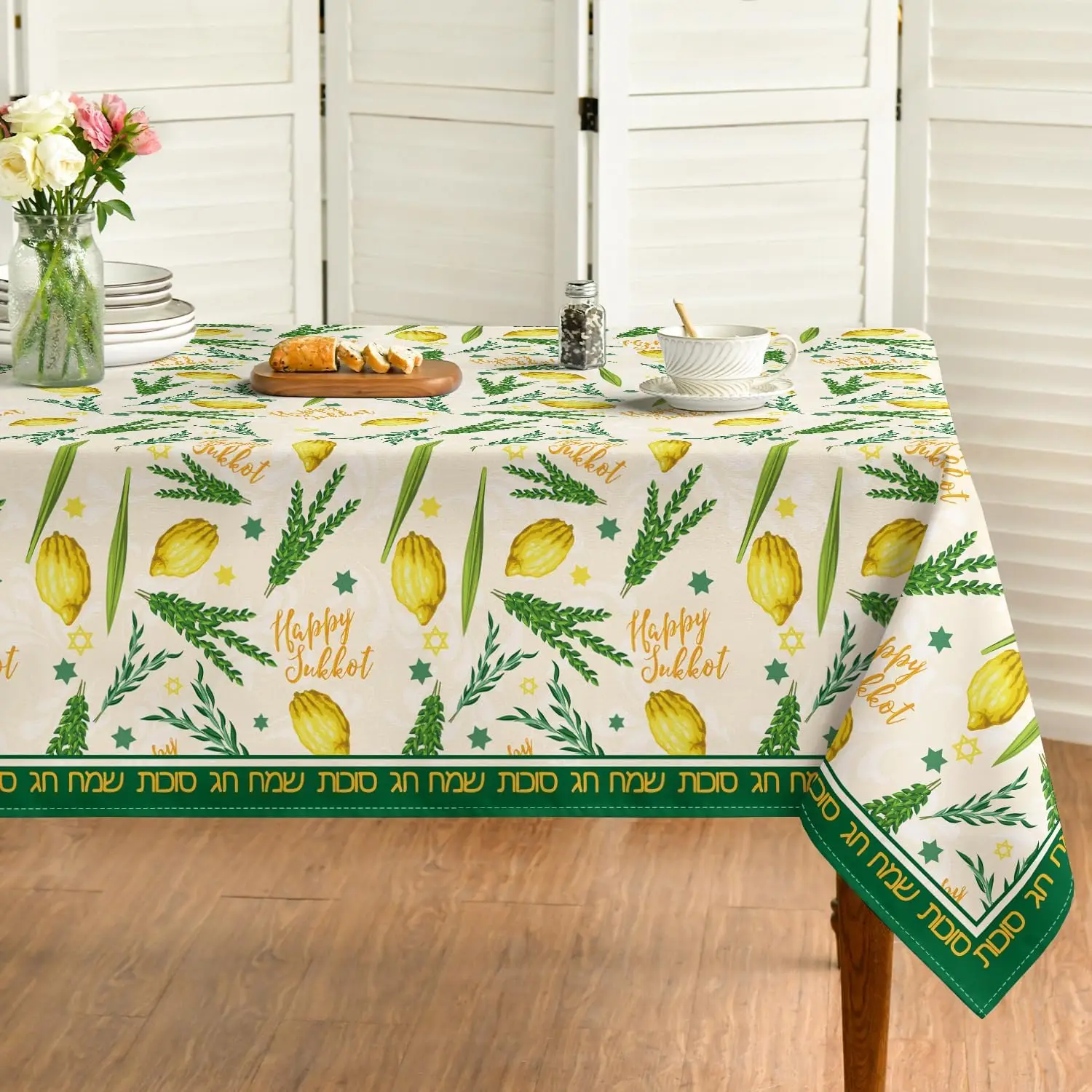 Happy Sukkot Rectangle Tablecloths Jewish Holiday Party Decor Washable Sukkot Kitchen Dining Table Cloth for Table Decorations