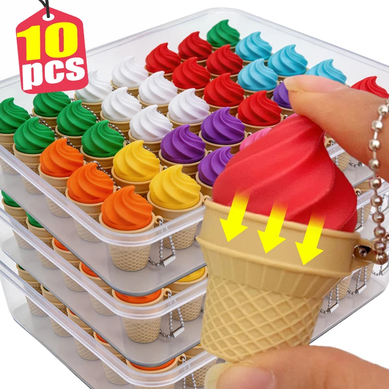 Llavero de juguete antiestrés con diseño de helado 3D, bonito cono de helado, llavero con tapa de tecla, juguete relajante para aliviar el estrés, regalo para niños y adultos