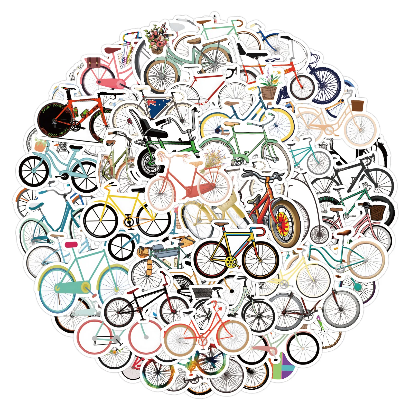 10/30/50/100Pcs Cartoon Bicycle Clippings Stickers For Waterproof Decal Laptop Luggage Snowboard Fridge Phone Car pegatinas