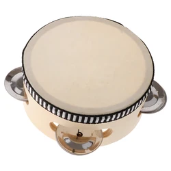 6/8/10 Inches Orff Tambourine Kids Wooden Handheld Drum Children Music Enlightened Instrument Toys Educational Percussion Bells