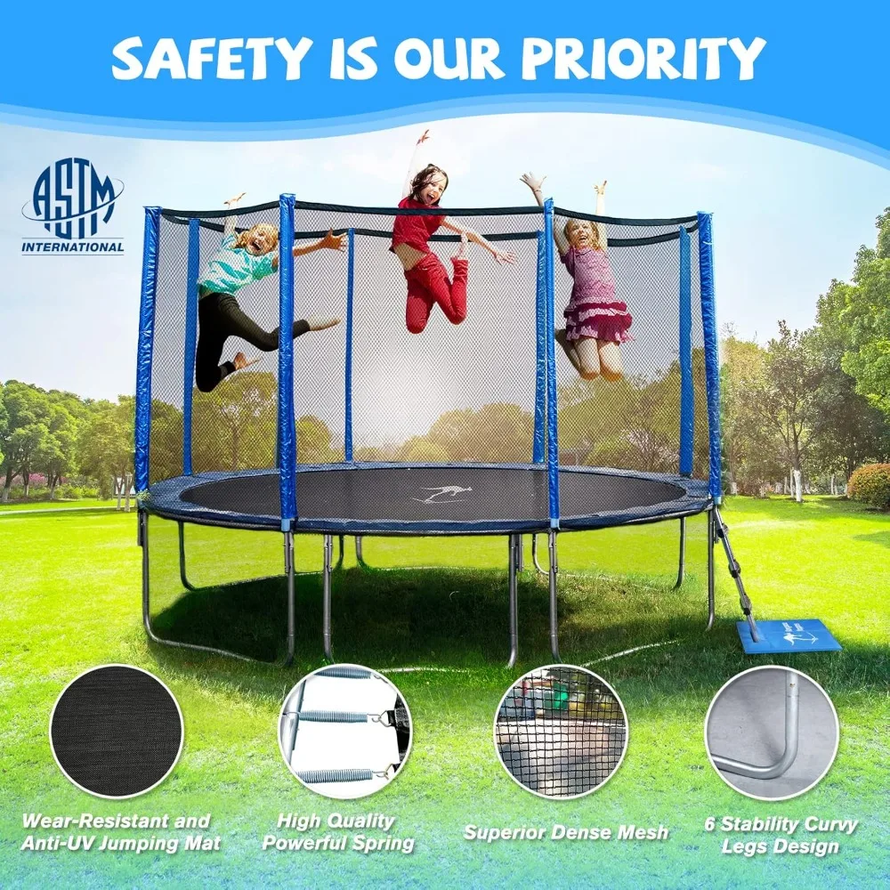 Outdoor Trampoline for Kids, 10/12/15 FT Trampoline with Basketball Hoop, Safety Enclosure Net - 2024 Upgraded Kids Trampoline