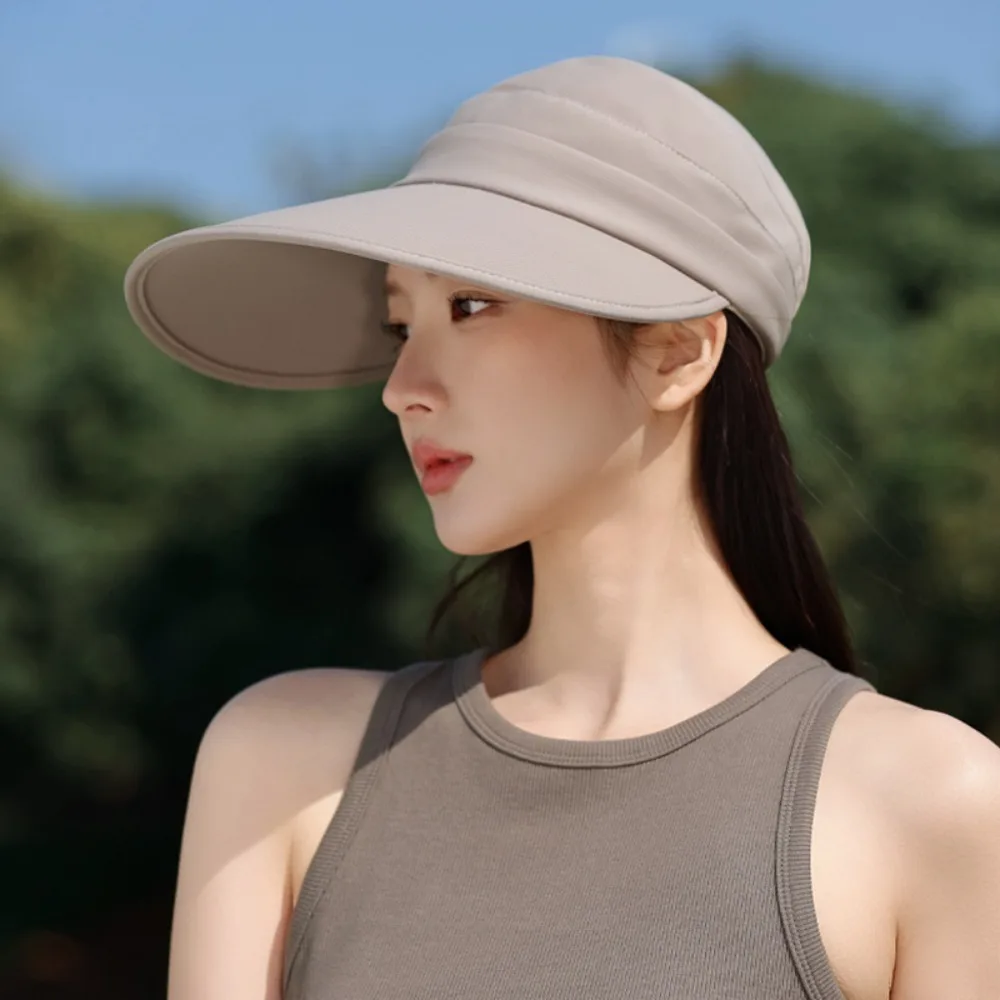 

Simple Sun Protection Women Sun Hat Horsetail Hole Long Brim Cover Face Cap Breathable Portable Sunscreen Baseball Cap Outdoor