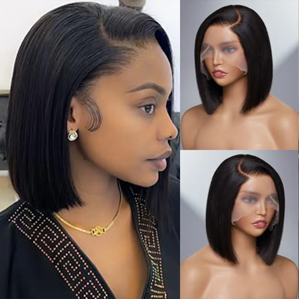 100% Human Hair Bob Wig 13x4x1 Side Part HD Lace Front Wig Short Straight Remy Human Hair Wig Natural Hairline For Black Women
