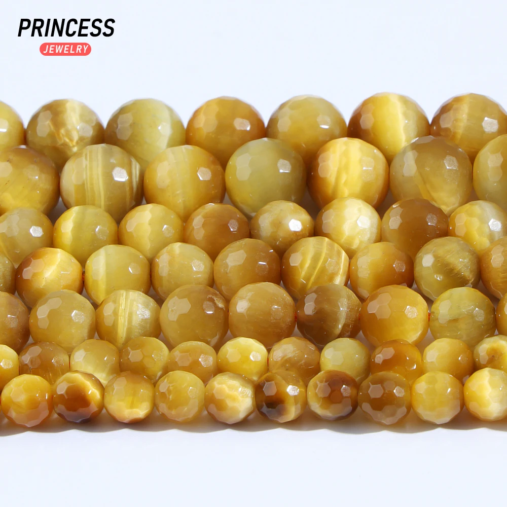 A++ Natural Golden Tiger Eye Faceted Loose Beads for Jewelry Making Bracelet Necklace Needlework DIY Accessories 4 6 8 10mm