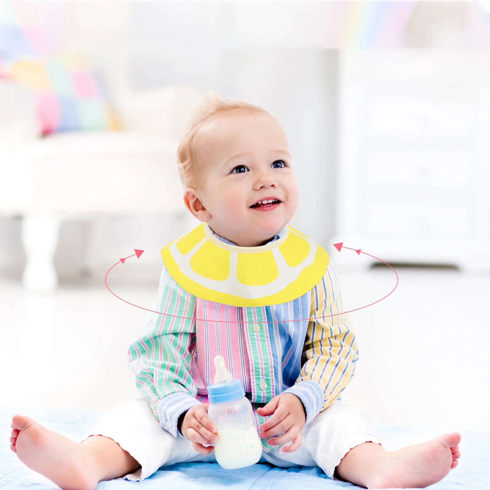 

2Pcs Cotton Baby Bibs for Drooling Teething Infants Round Rotating Waterproof Dribble Meal Feeding Saliva Catcher Gifts
