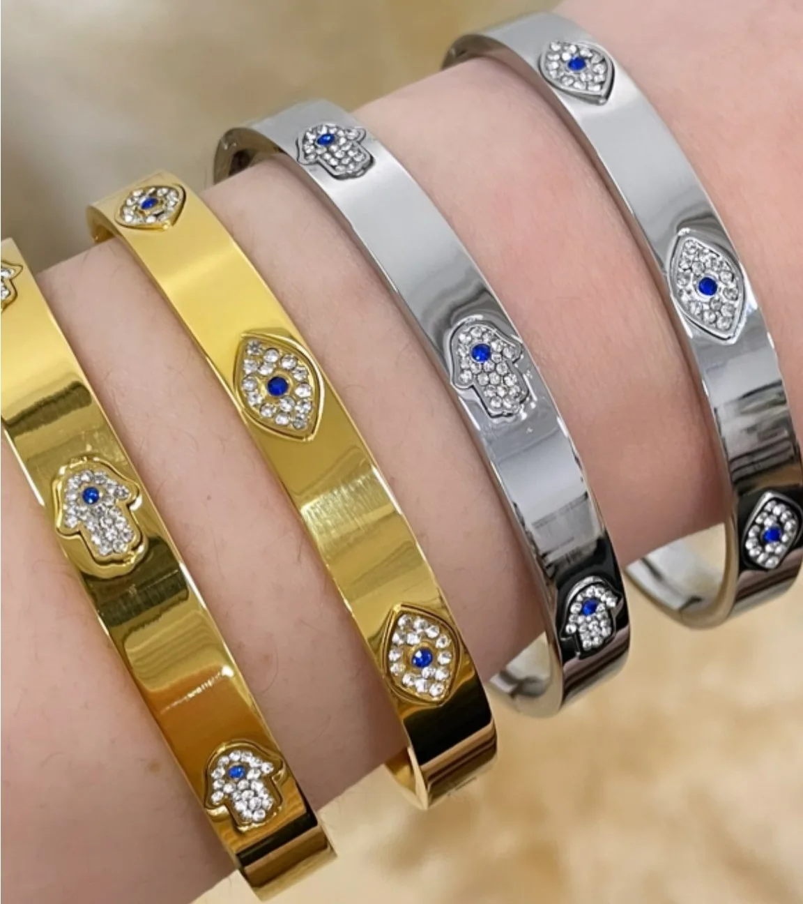 5MM 5A Sparking Bling White Cubic Zirconia CZ Blue Enamel Evil Eye Charm Tennis Women Bracelet