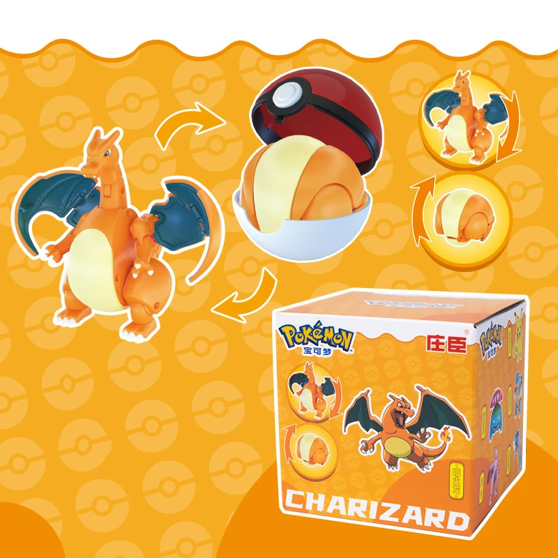 Genuine Pokemon Poke Ball Transform Charizard Bulbasaur Gengar Dragonite Figure Toys Anime Snorlax Lapras Lucario Model Dolls