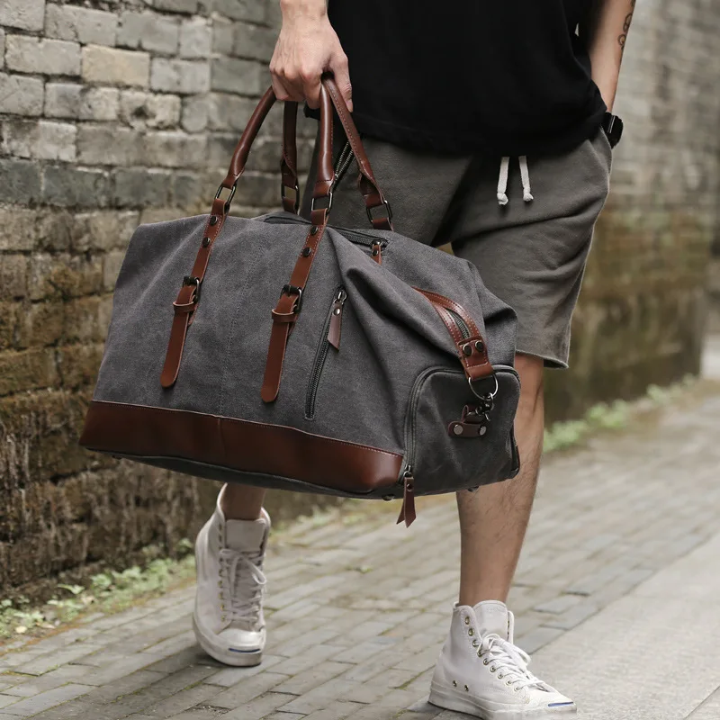 Retro Canvas Handbag Travel Bag Men\'s Fashion Trend Large Capacity Short Distance Travel Luggage Bag Shoulder Backpack Male