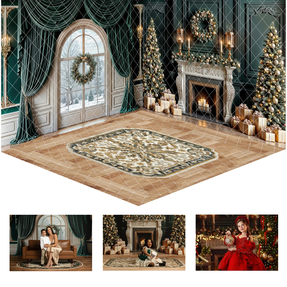 Christmas Room Combination Backdrops Child Baby Photo Props Adult Kids Decors Fireplace Windows Photography Studio Backgrounds