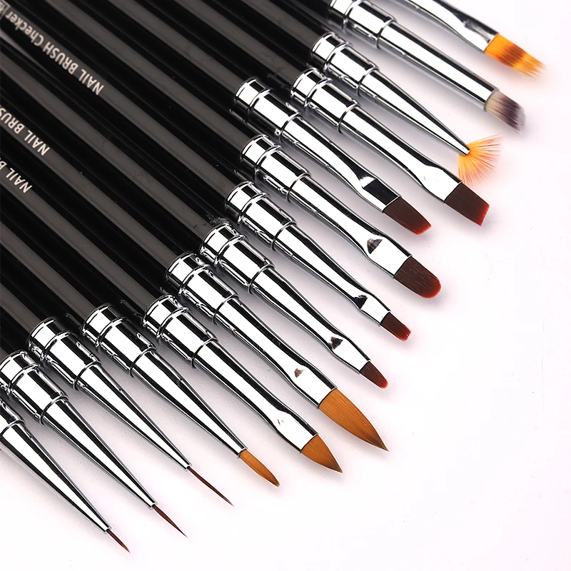 1/15pcs Nail Art Brush Set UV Gel Extension Drawing Carving Black Metal Rod Brush Set of Art/Functional/Liner/Lace Brush Tools