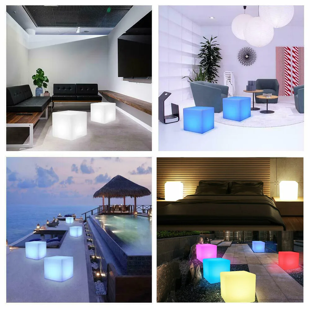

16" LED Light Cube Stool Chair 16 RGB Colors Rechargeable W/ Remote Control 5W