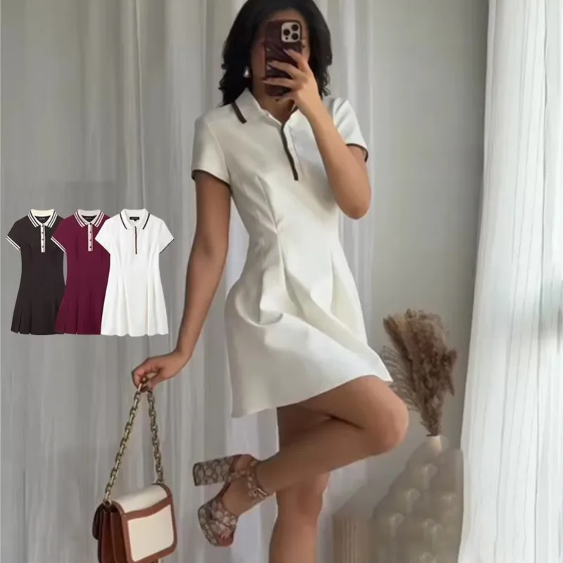 

Pleated Mini Dress For Women Summer 2025 New Chic White Turndown Collar Short Sleeve Dresses Female Fashion Casual Short Dress