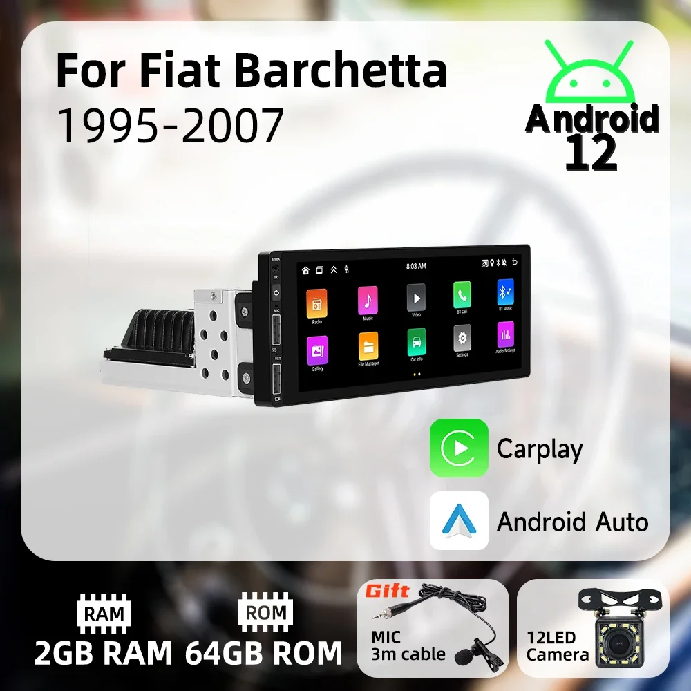 

Для Fiat Barchetta 1995-2007 6,9 "Экран 1 Din радио Android автомобильный мультимедийный стерео головное устройство Carplay авторадио GPS BT навигация