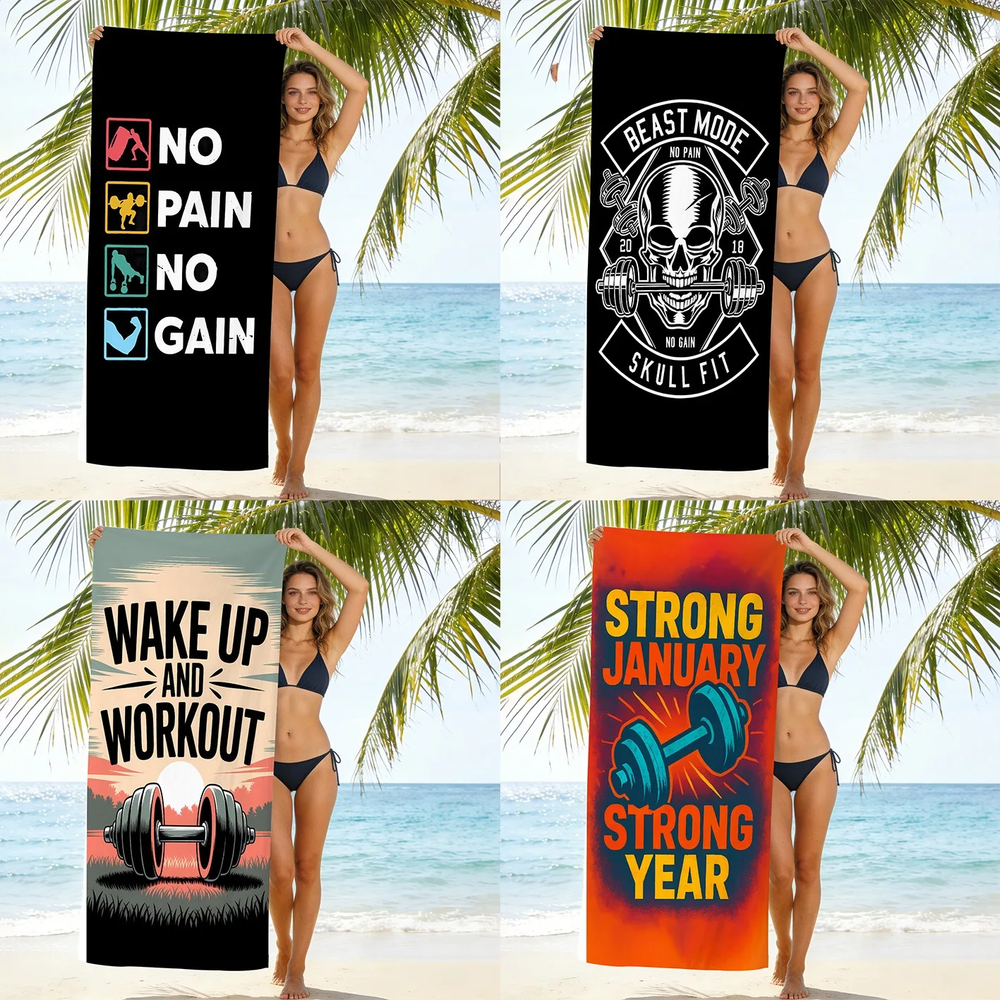 Motivational Gym Slogan Beach Towel Polyester Quick Dry Sports Bath Towel for Workout Fitness Travel Pool Sand Free Blanket