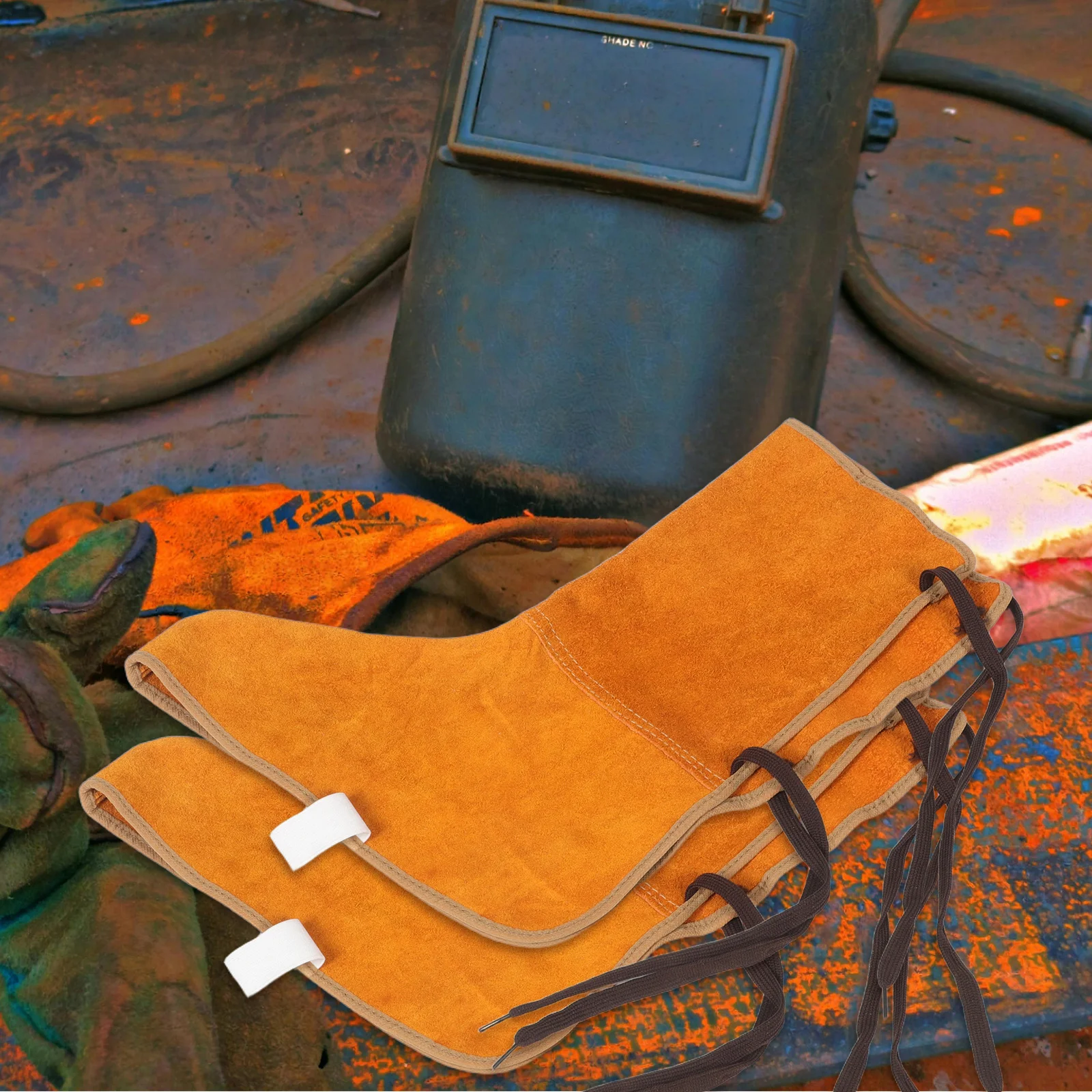 1 زوج لحام المشاجرات الثقيلة مقاومة للحرارة التغطية الكاملة التمهيد الحرس لأحذية العمل مع تصميم الدانتيل قابل للتعديل #1