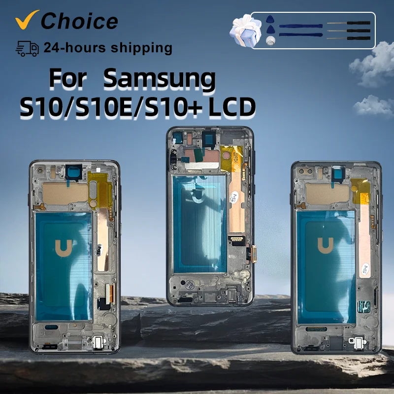 With Frame For Samsung Galaxy S10 Plus S10+ G975 LCD Display Digital Touch Screen For Samsung Galaxy S10 G973F S10E Assembly LCD