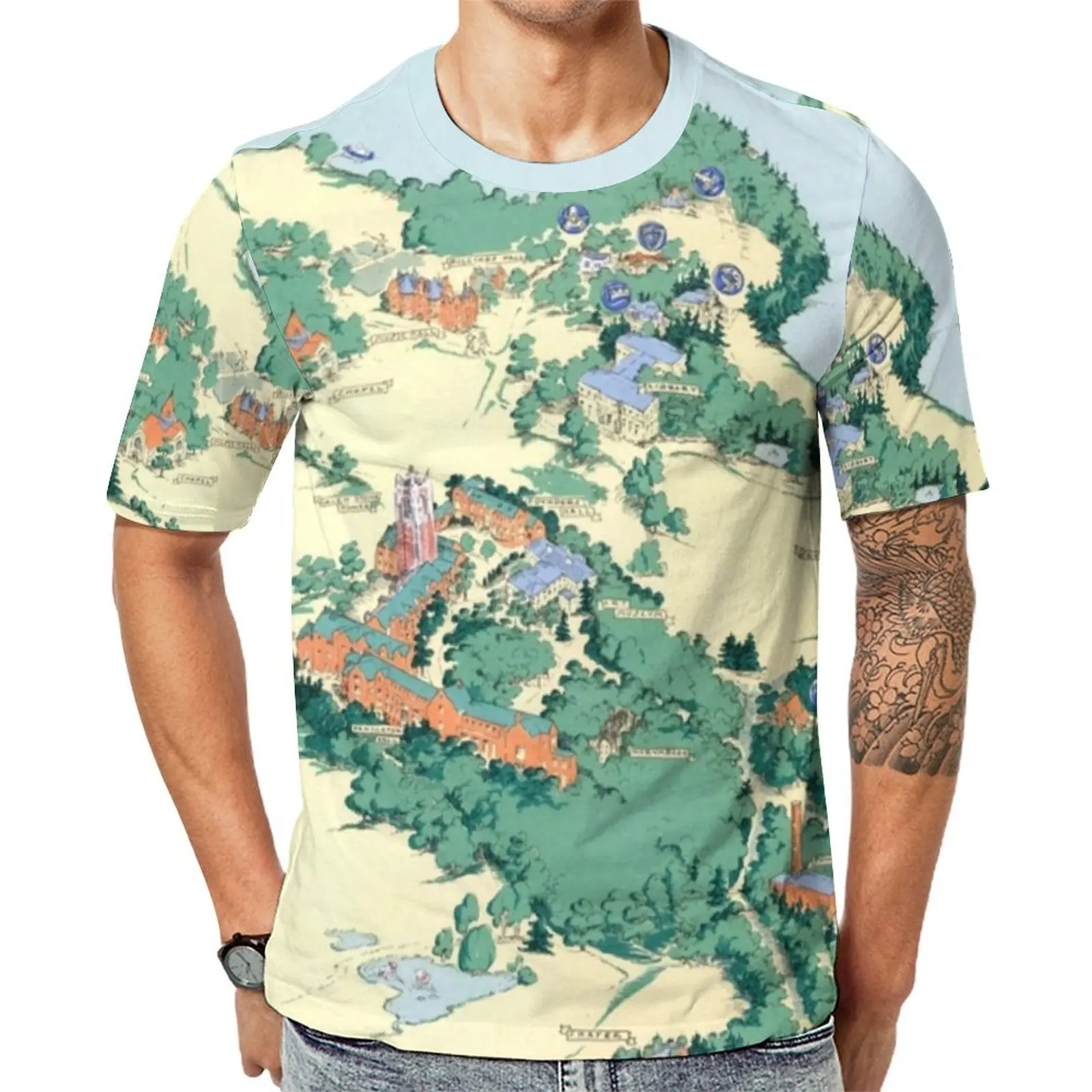 Men Vintage Map T Shirt WELLESLEY College Print Harajuku T-Shirts Short Sleeves Graphic Tshirt Hot Awesome Oversize Top Tees
