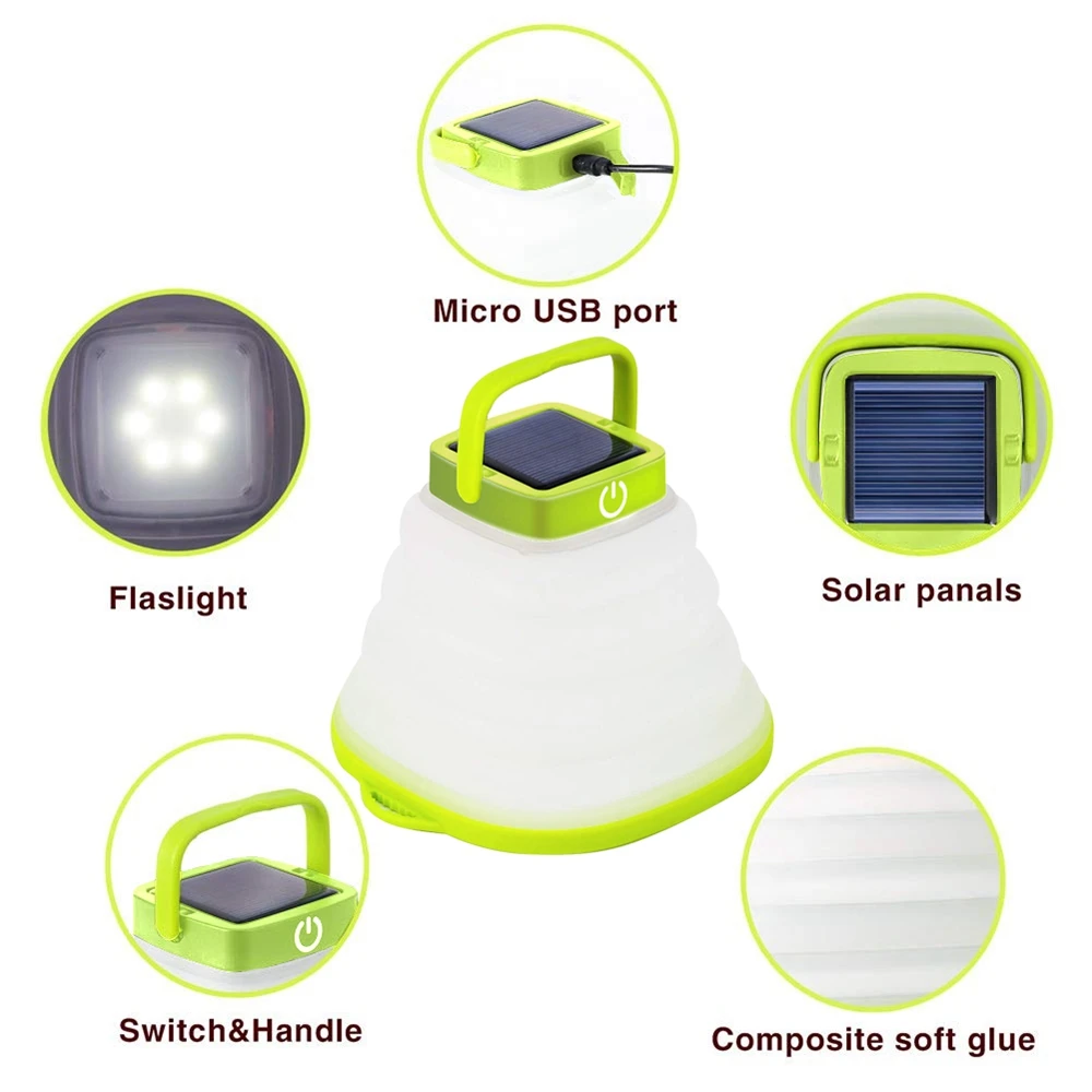 Collapsible Camping Lantern Portable Foldable Led  Solar Light 3 Gear Dimming With USB Cable Tent Lights Outdoor Camping Lights