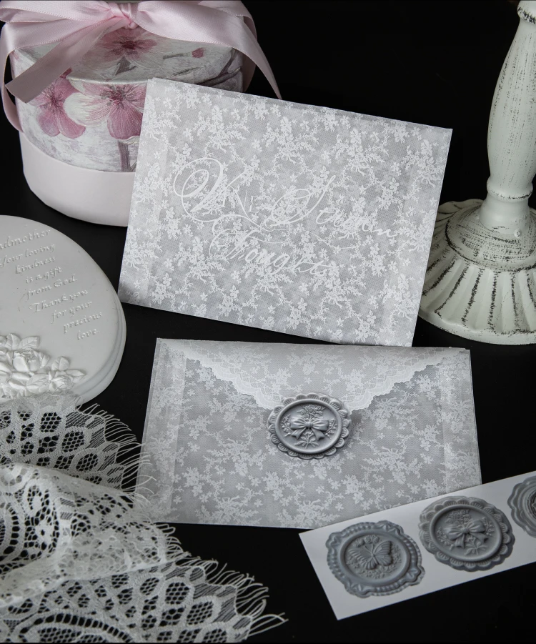 4-teiliges Set Vintage Spitzen-Papierumschläge Kreative Nostalgische Postkarten-Aufbewahrungstasche Feuerlackumschlag Briefzubehör – Detail 10