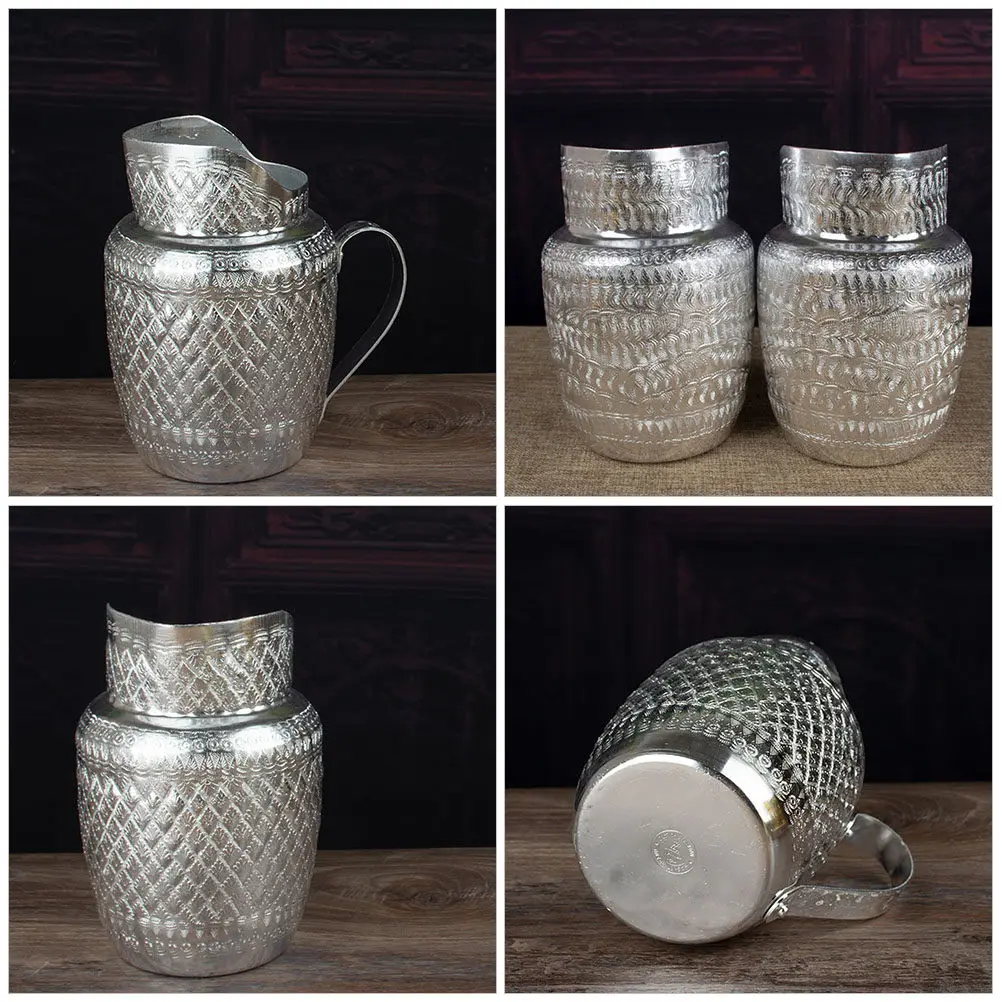 

Premium Tin Aluminum Alloy Metal Water Jug Kitchen Beverage Pitcher for Home Restaurant Hotel Coffee Shop Milk Coffee Tea Syrup