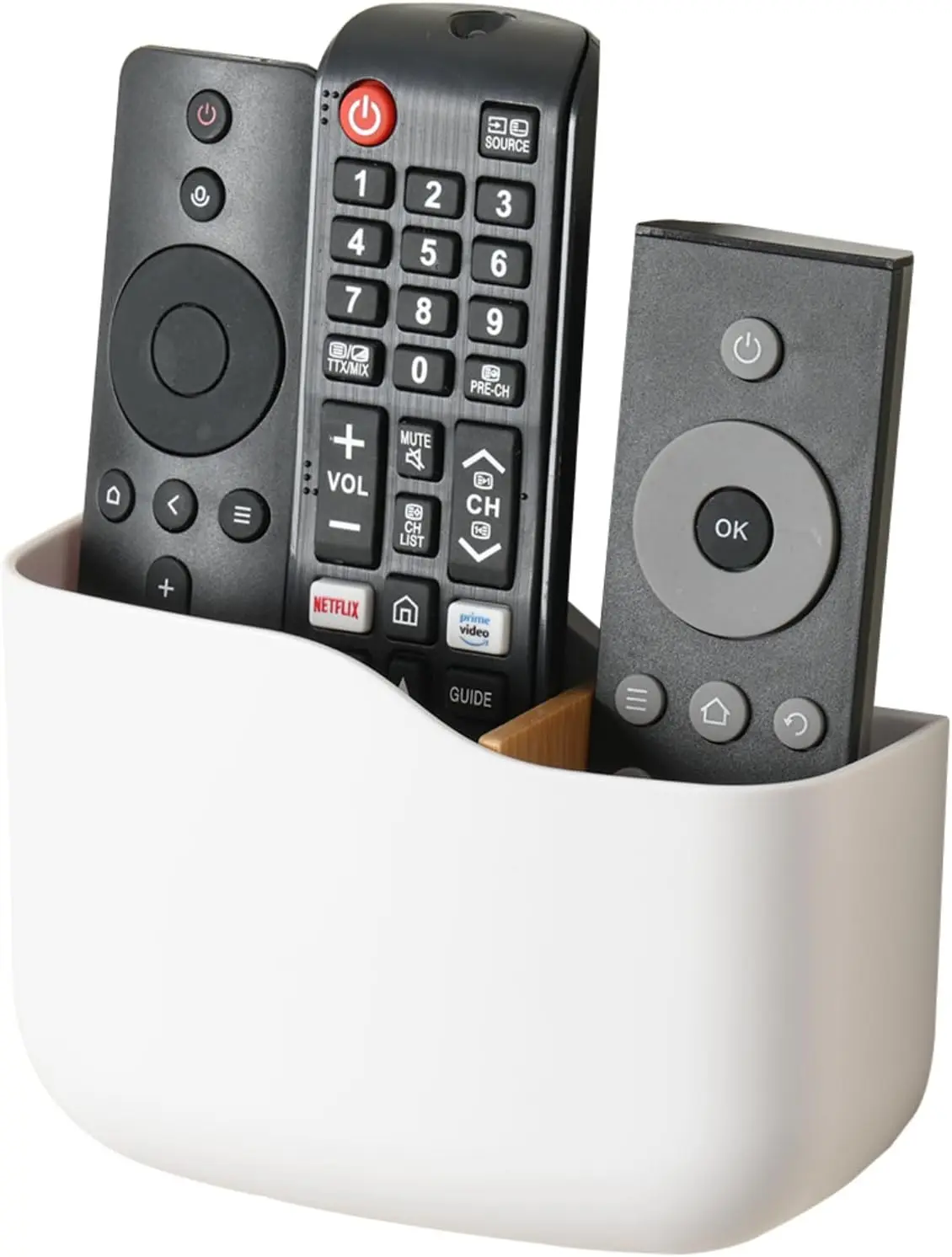 

Universal Wall Mount Remote Holder for Bed, Holds 2-3 Controls, White, No Holes Needed