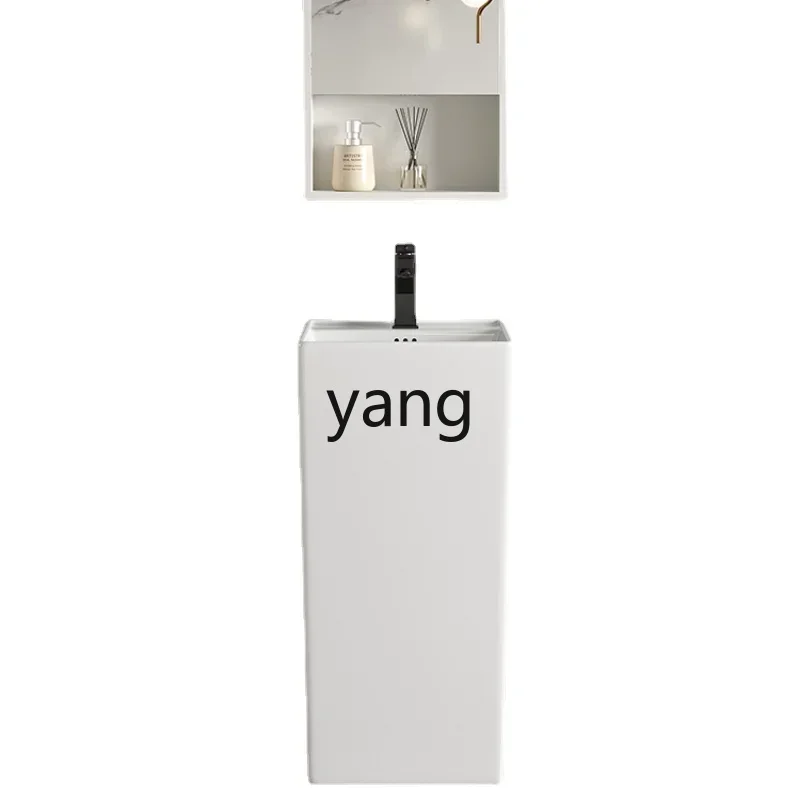 LMMSmall Apartment Bathroom Floor Wash Outdoor Courtyard Ceramic Integrated Column Wash Basin