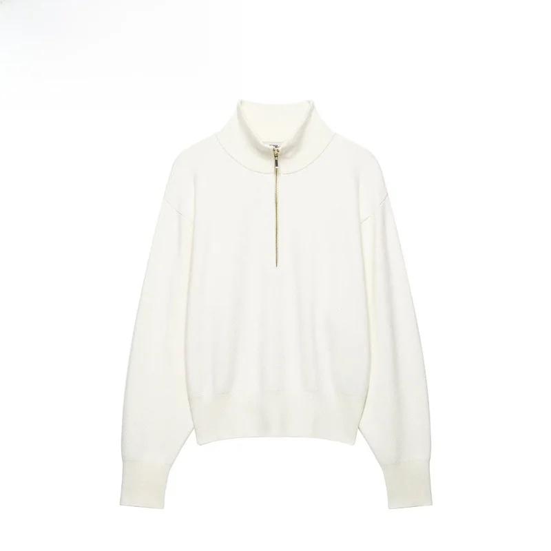 Fashionable Knitted Sweater Stand Collar Long Sleeve Women's Top Elegant Personality Standard Fit Polyester Fiber 100%