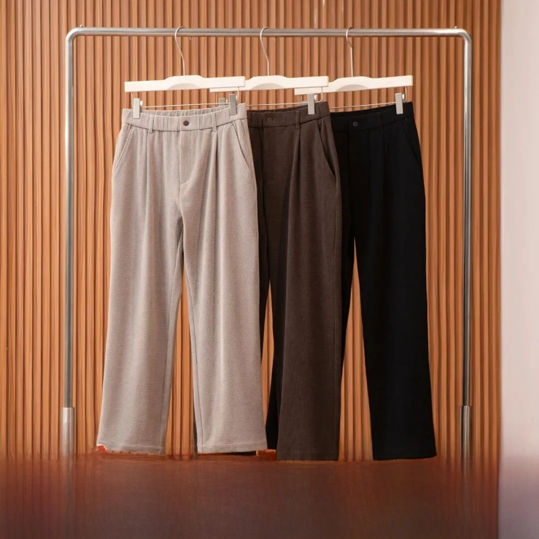 

Italian Vintage Sle! 4K! Waed Corduroy! Autumn Winter Men's Loose Fit Luxury Casual Trousers Straight Leg Polyester Blend