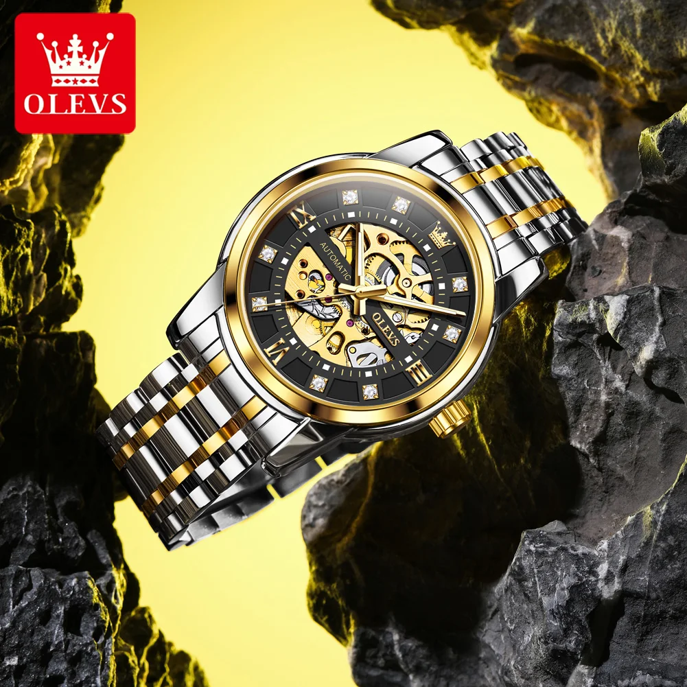

OLEVS 9901, роскошные полые мужские механические часы из нержавеющей стали, водонепроницаемые светящиеся часы, подарок, персонализированные мужские автоматические часы