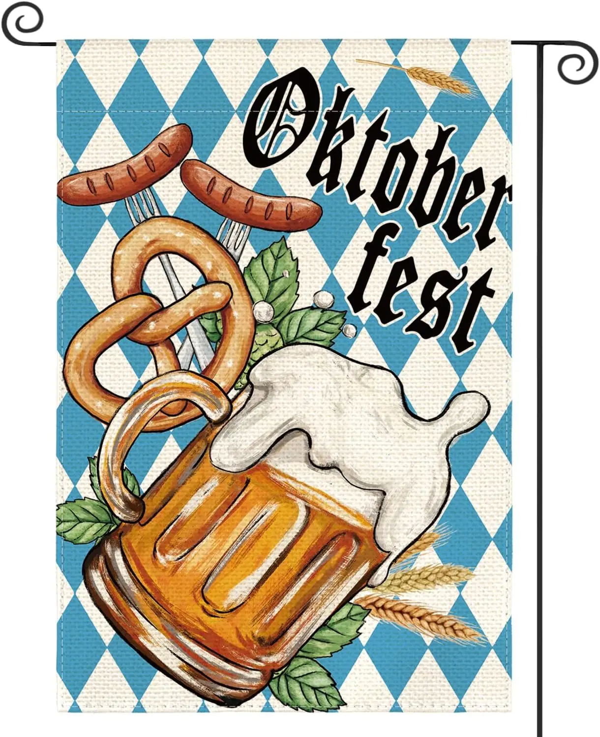 AVOIN colorlife Oktoberfest Bandera de jardín de cerveza 12x18 pulgadas de doble cara, Märzen Pretzels Salchicha Baviera Celebración Patio Outdo UUV