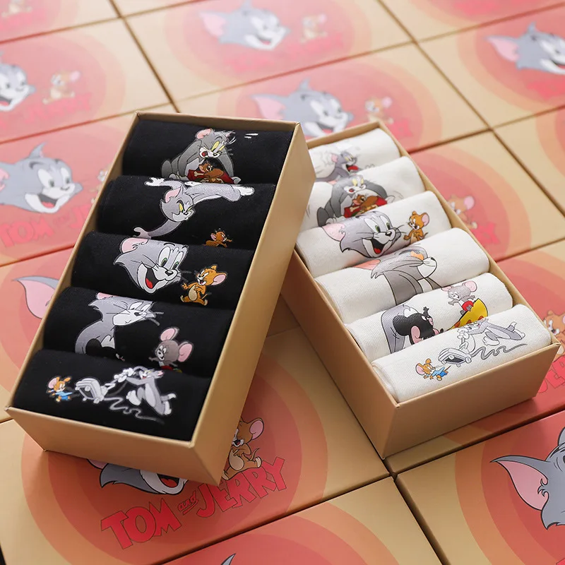 جوارب توم وجيري للزوجين من القطن المصقول المطبوع على الطراز الكوري من ماركة كاري، جوارب منخفضة القطع #1